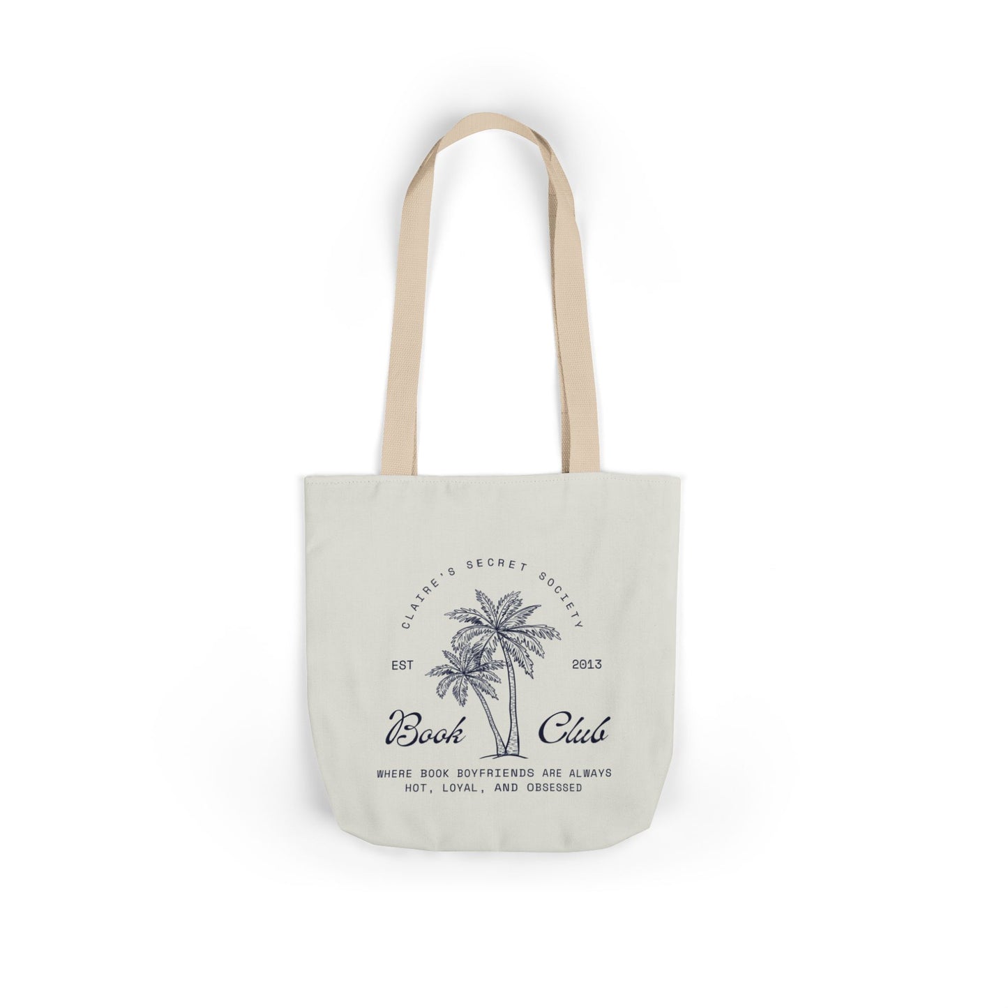 Claire's Secret Society Beach Club Canvas Tote Bag — Palm Tree Coastal Market Tote