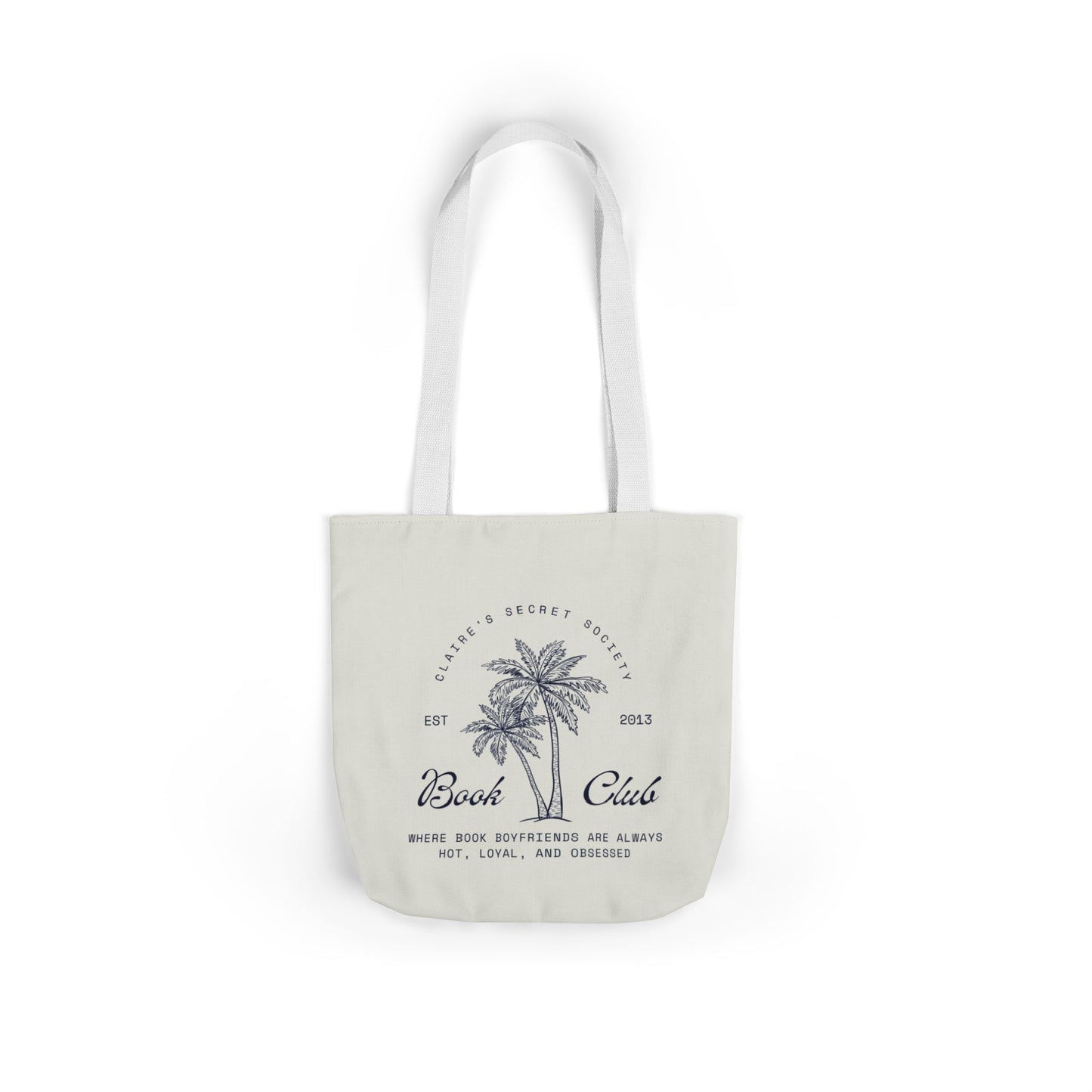 Claire's Secret Society Beach Club Canvas Tote Bag — Palm Tree Coastal Market Tote