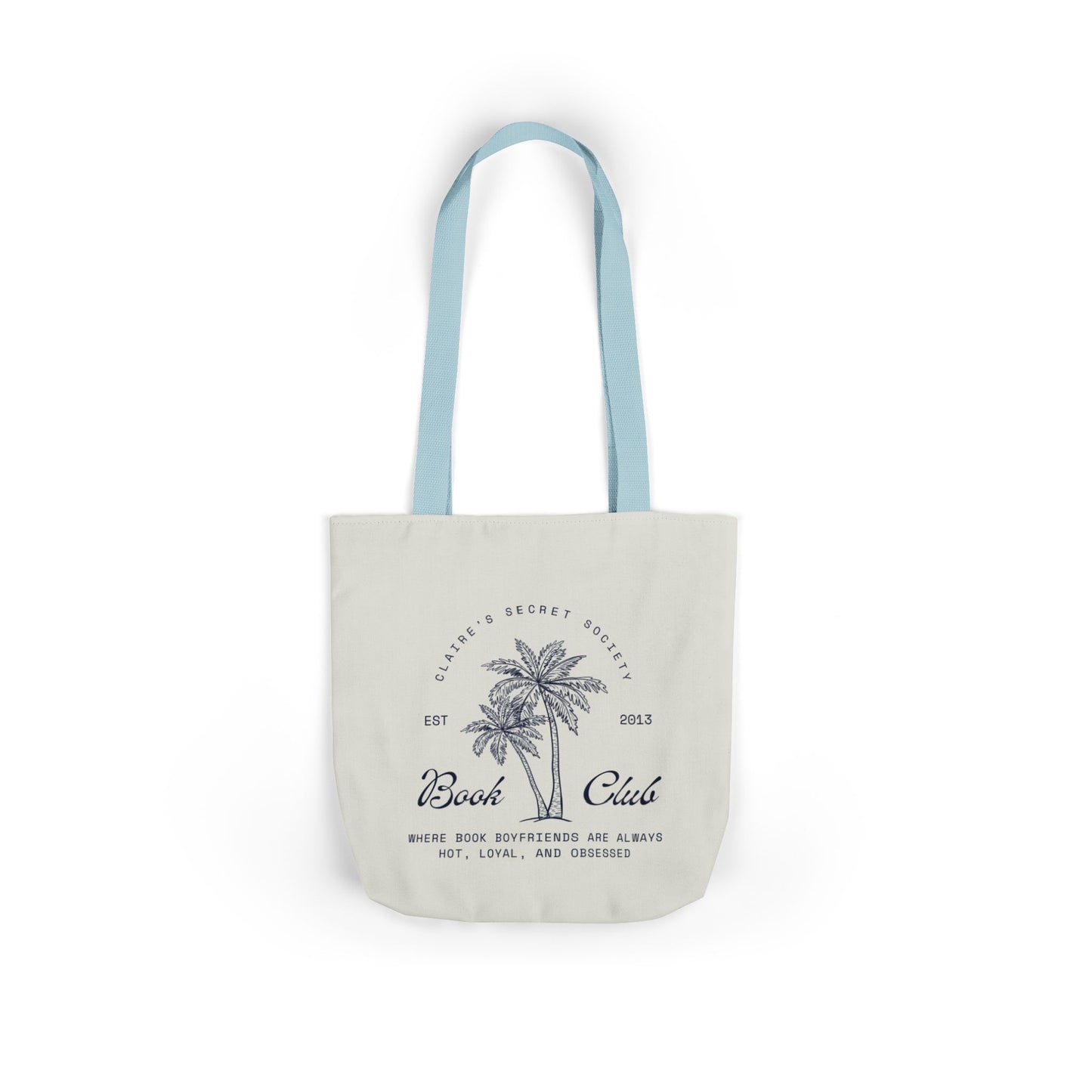 Claire's Secret Society Beach Club Canvas Tote Bag — Palm Tree Coastal Market Tote