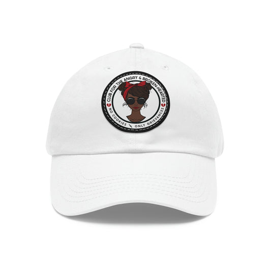 Black Dad Hat with Leather Patch (Round)